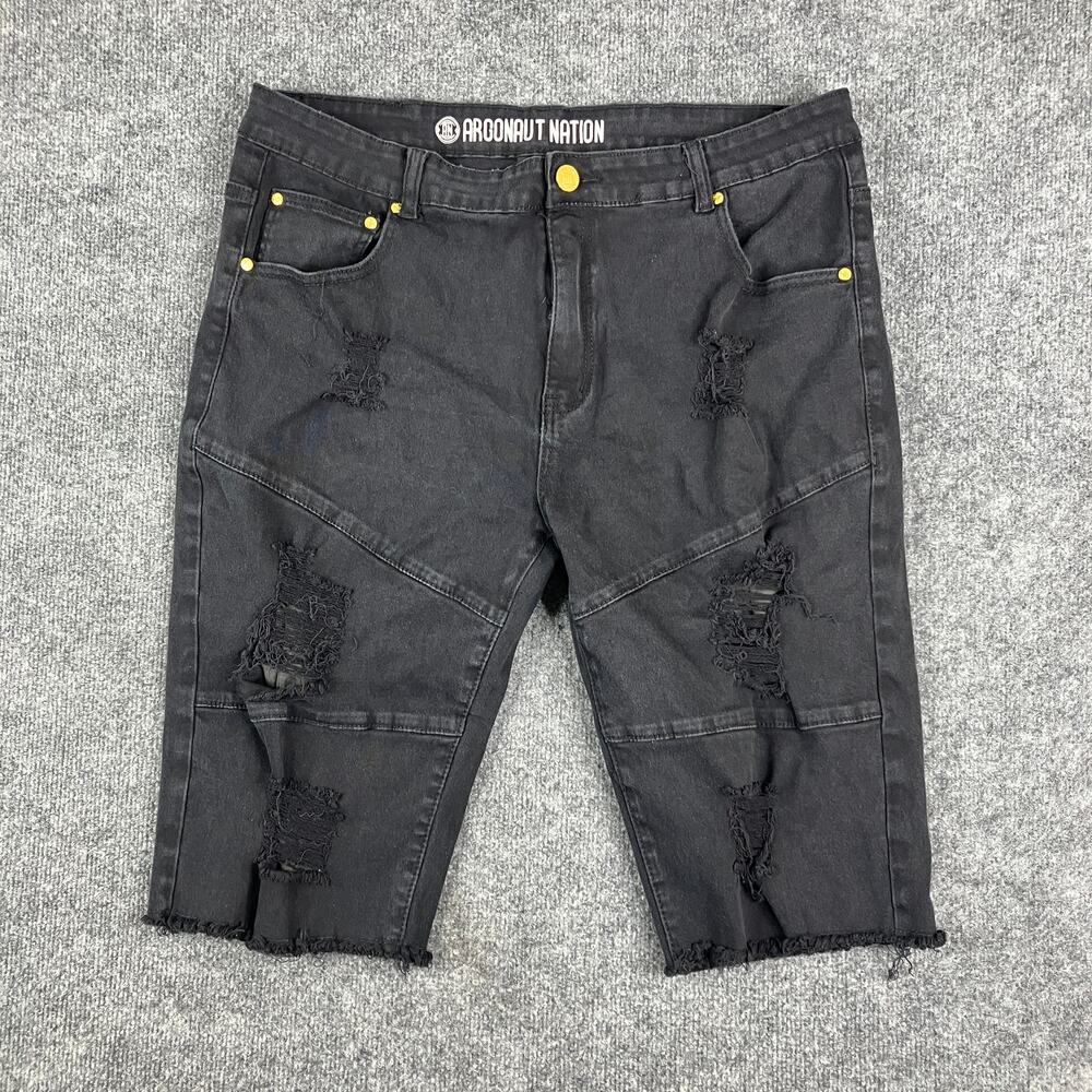 Argonaut Nation Shorts Mens 40 Black Distressed Denim Frayed HemCasualStreetwear